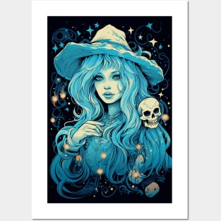 Beautiful witch with skull Posters and Art